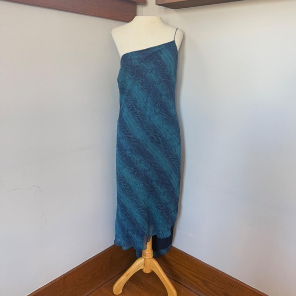 Express Dresses & Skirts - Y2K Express Vintage Silk One Shoulder Snakeskin Asymmetrical Midi Dress 11/12